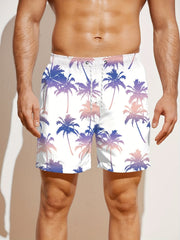 Palm Tree Print Men's Beach Shorts Drawstring Casual Loose Shorts