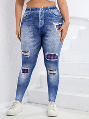 Women's Denim Print Yoga Leggings High Stretch Sports Tight Pants