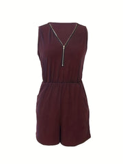 Sleeveless Zipper Front Romper Jumpsuit Casual Summer Wear