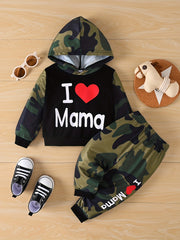 Camo Love Print Hoodie & Sweatpants Set for Baby Boys Girls