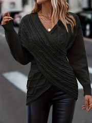 Boho Surplice Neck Sweater Long Sleeve Drop Shoulder