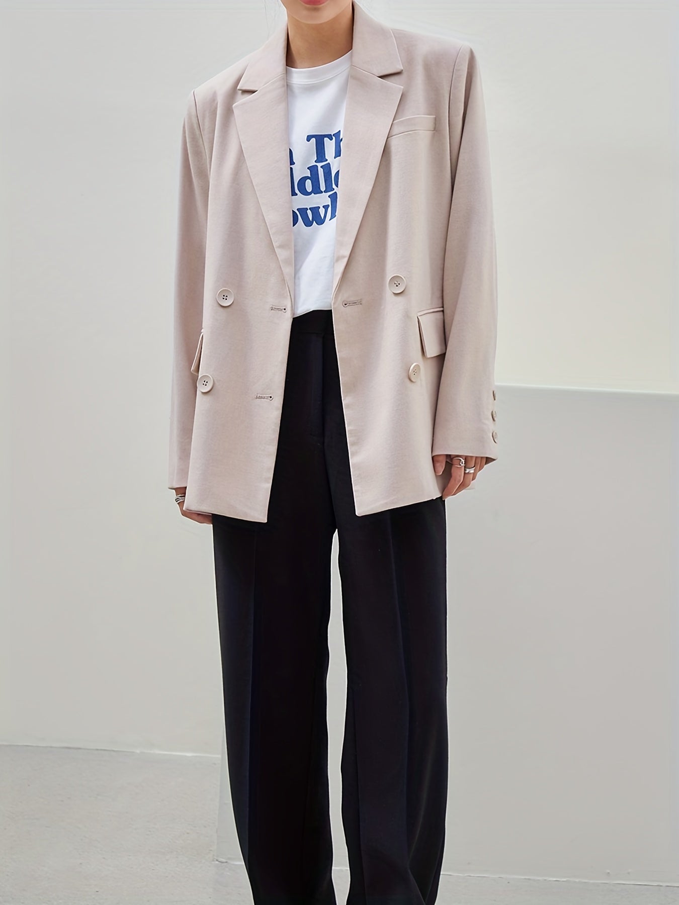 Double Breasted Blazer Casual Lapel Long Sleeve Office Outerwear