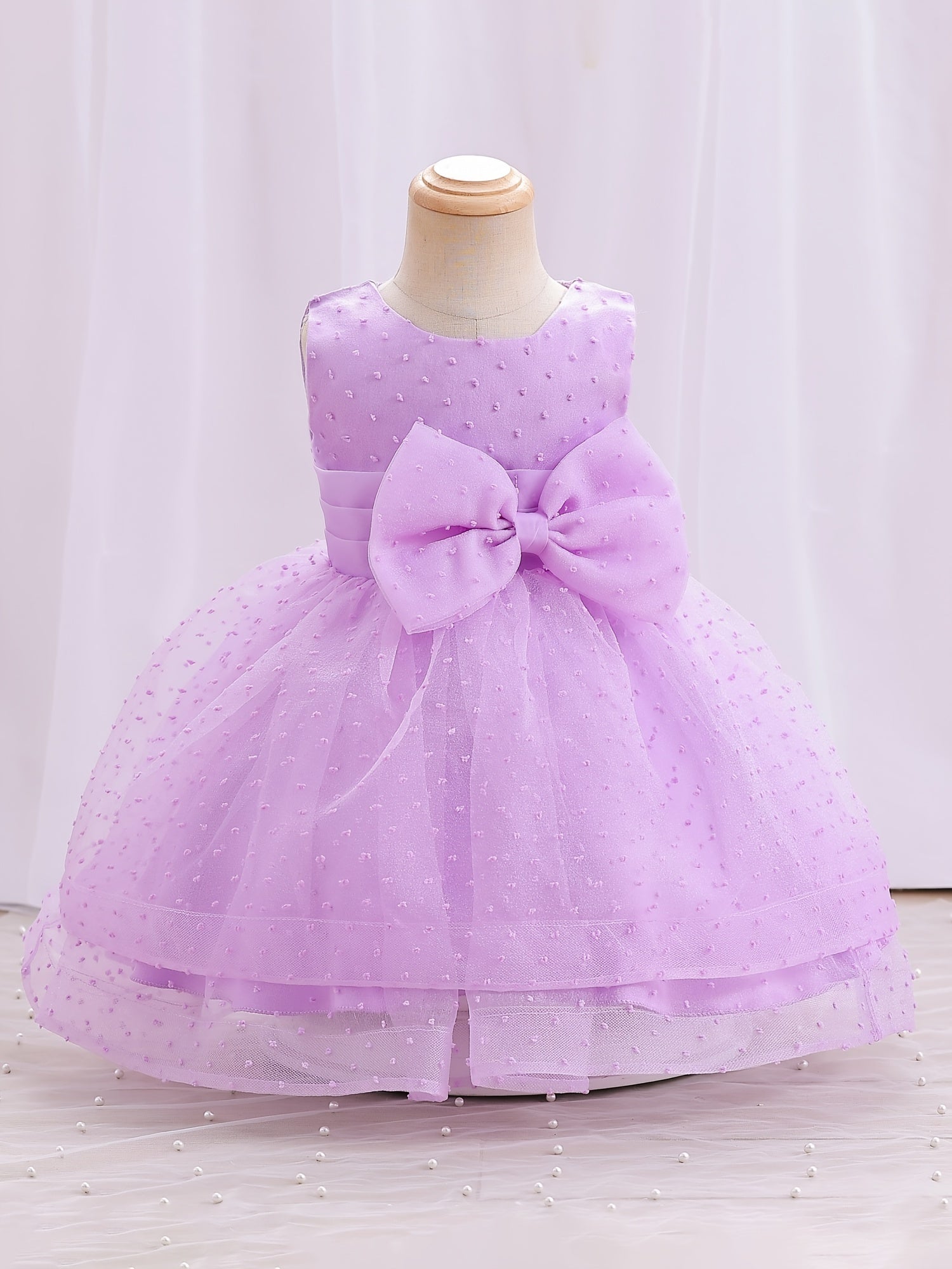 Baby Girls Sleeveless Dress With Bow Decoration
