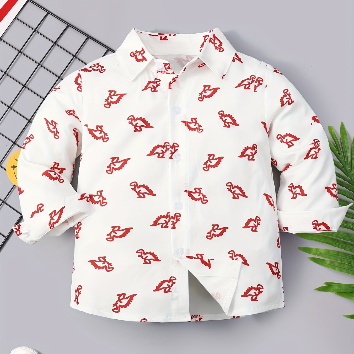 Boys Dinosaur Lapel Shirt Long Sleeve Casual Top