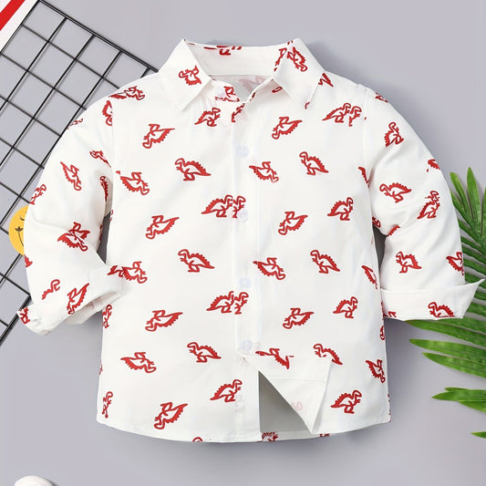 Boys Dinosaur Lapel Shirt Long Sleeve Casual Top