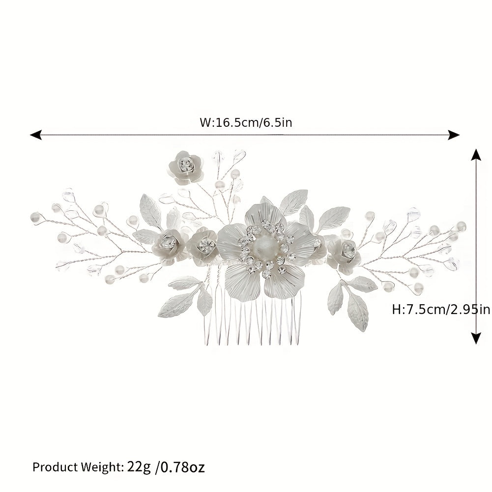 Flower Charm Hair Comb Crystal & Faux Pearl Bridal Headwear