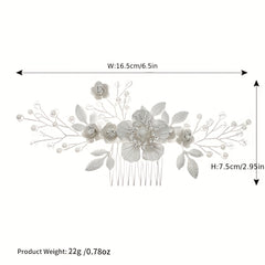 Flower Charm Hair Comb Crystal & Faux Pearl Bridal Headwear
