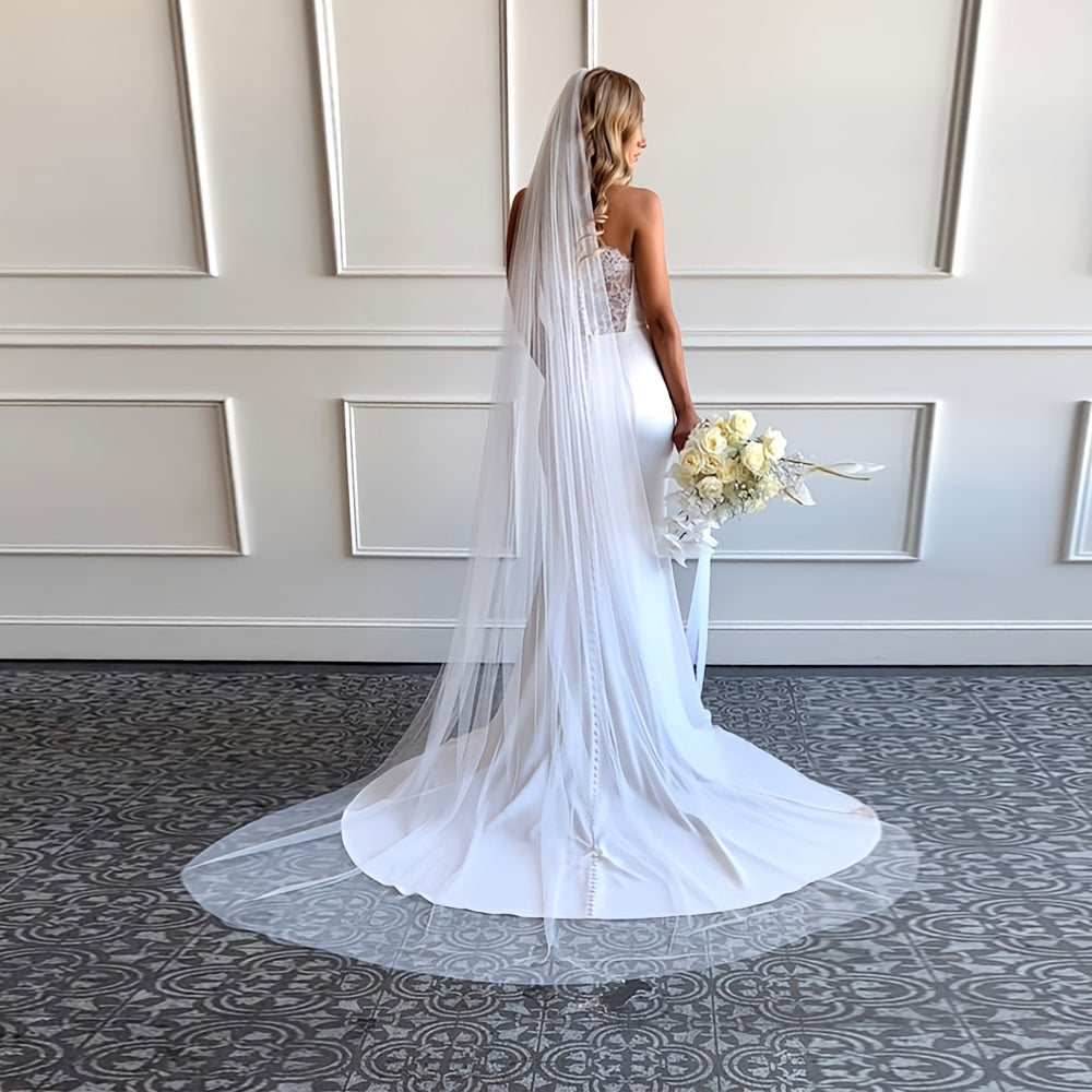 Bridal Veil with Floral Embellishments Soft Flowing Wedding Veil