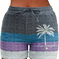 Coconut Tree Print Drawstring Shorts for Women