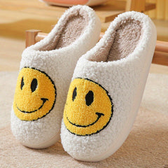 Women's Smile Face Pattern Slippers Plush Lined Shoes
