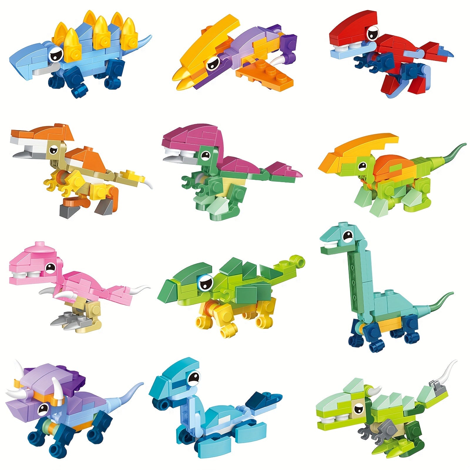 12-in-1 Dinosaur Building Block Set - Create 12 Animals or Large Dinosaurs