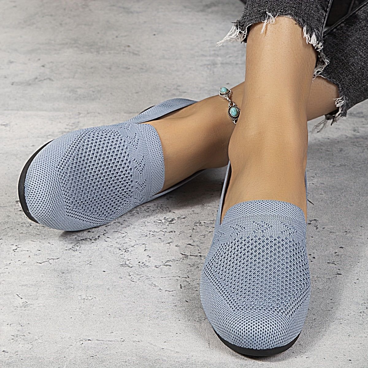 Women's Mesh Panel Pattern Shoes Slip On Round Toe Flat Shoes
