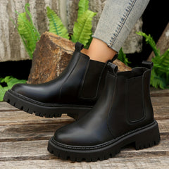 Women's Platform Chelsea Boots Round Toe Chunky Heeled Combat Shoes