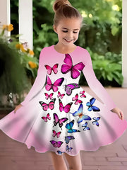 Dreamy Butterfly Graphic Crew Neck Long Sleeve Dress