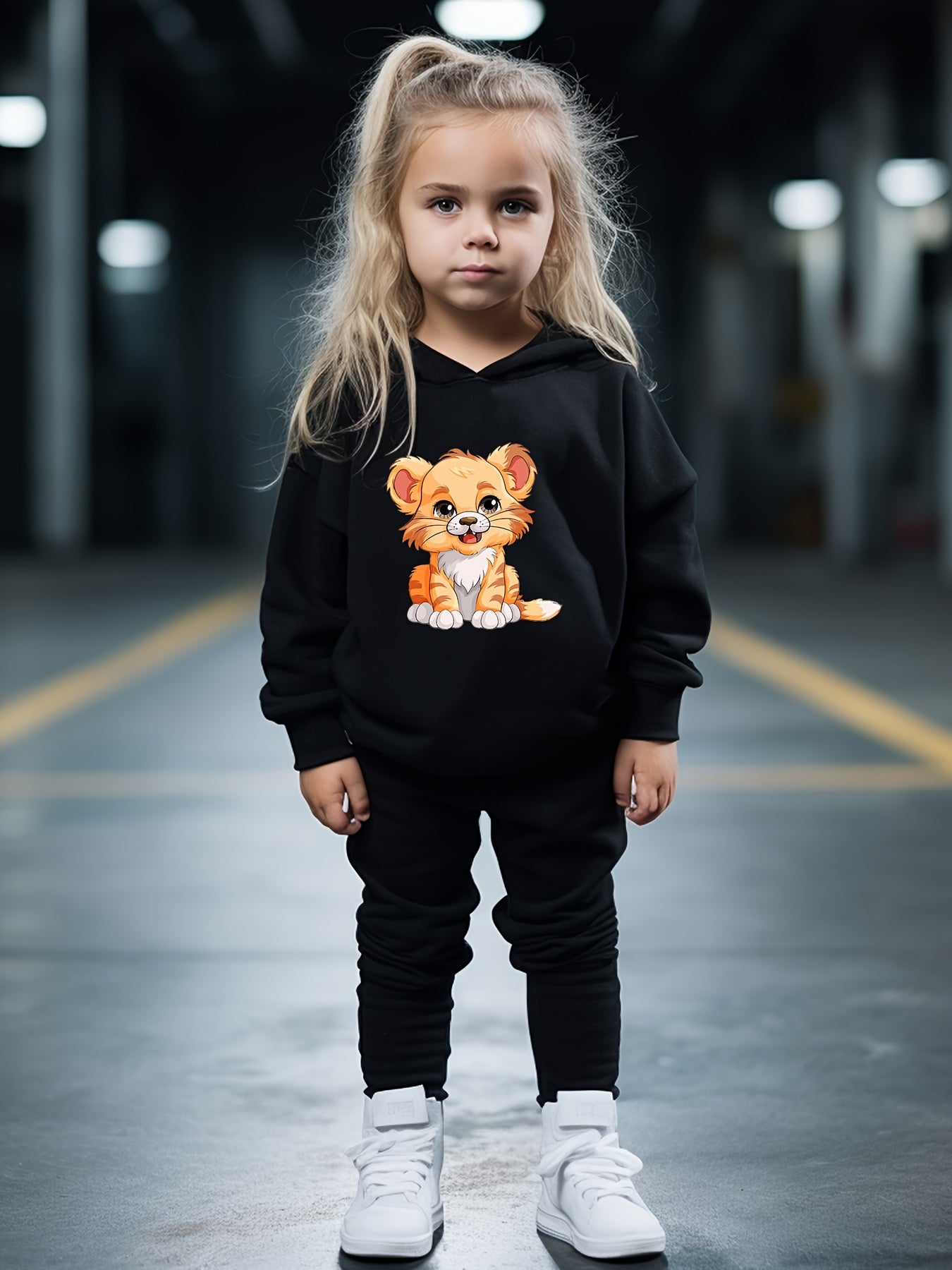 Cartoon Lion Print Hoodies Pants Set For Kids Spring Fall Sports Gift
