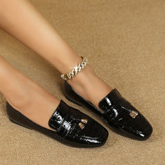 Women's Metal Decor Flat Loafers Square Toe Slip On Oxford Shoes
