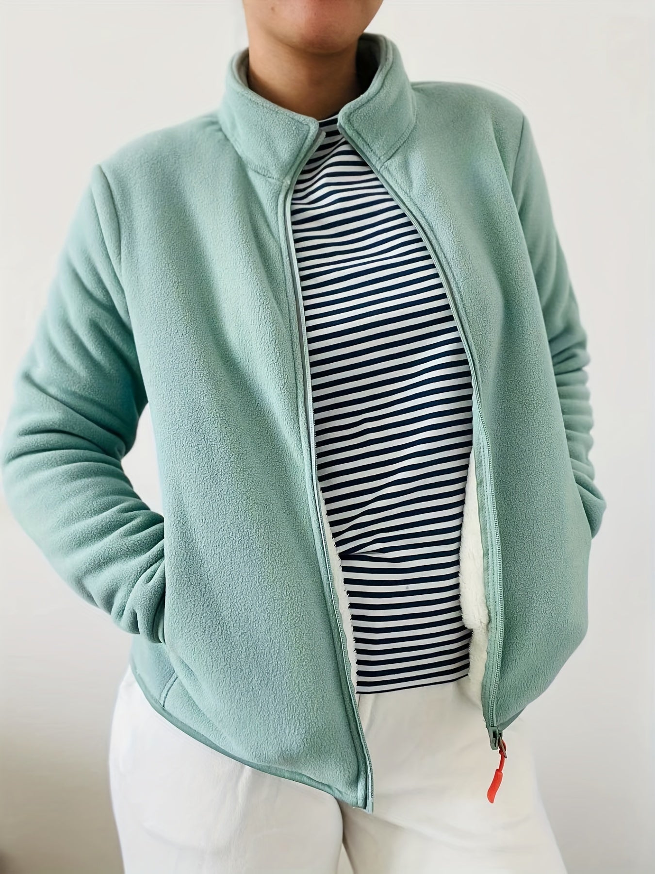 Warm Fleece Liner Outdoor Jacket Full Zip Long Sleeve Mock Neck