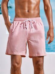 Solid Casual Elastic Waist Drawstring Lounge Shorts for Men