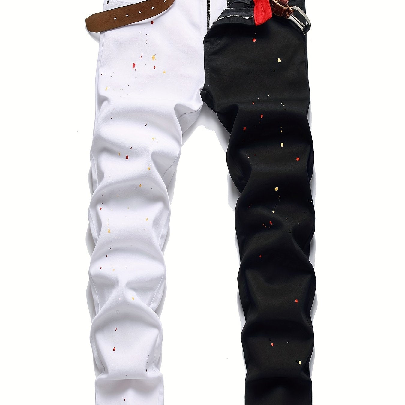Slim Fit Block Jeans Men's Casual Stretch Street Style Jeans