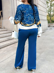 Plus Glitter Marble Print Top & High Rise Pants Outfits 2 Piece Set