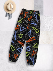 Boys Geometry Graffiti Print Sweatpants Elastic Waist Thin Casual Pants