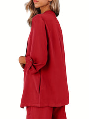 Solid Open Front Blazer Long Sleeve Outerwear Women's Clothing