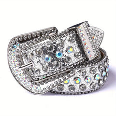 Rhinestone Glitter Punk Belt Unisex Real Leather Belt