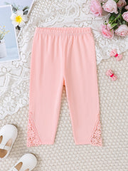 Girls Stretch Soft Leggings Lace Patchwork Elastic Waist Cropped Pants