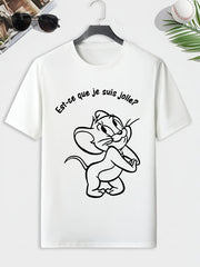 Men's Mouse Sketch Print T shirt Active Comfy Slightly Stretch Crew Neck Tee