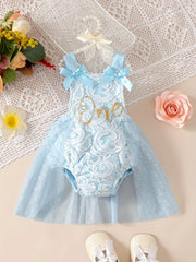 Baby Girls Lace Bowknot Mesh Onesie Dress Clothes