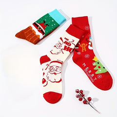 3 Pairs Christmas Pattern Socks Women's Stockings & Hosiery