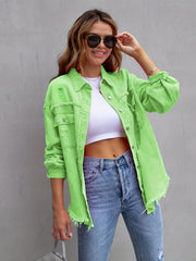 Oversized Denim Jacket Distressed Collar Long Sleeves Denim Coat