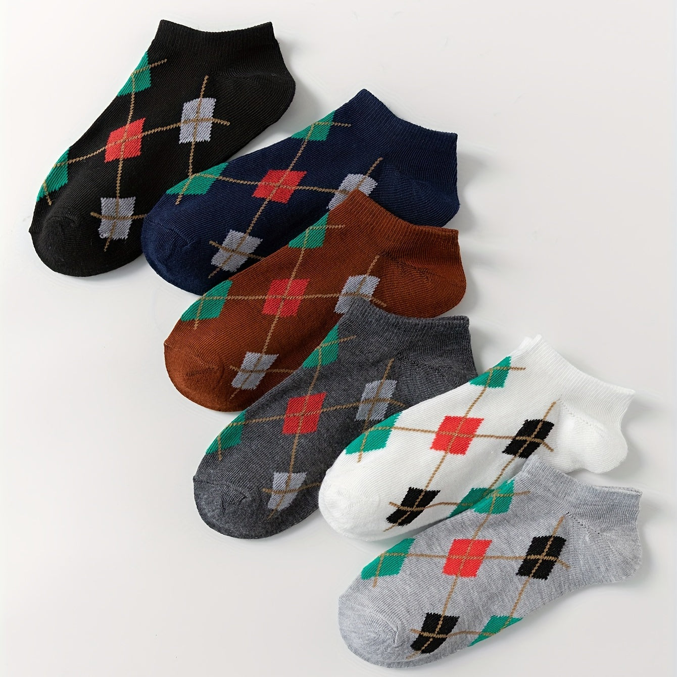 6 Pairs Argyle Ankle Socks for Women, Soft & Lightweight College Style Stockings