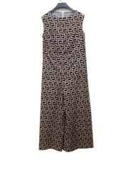 Geometric Print Sleeveless Jumpsuit Casual Wide Leg Jumpsuit