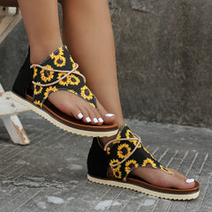 Sunflower Print Platform Thong Sandals for Women