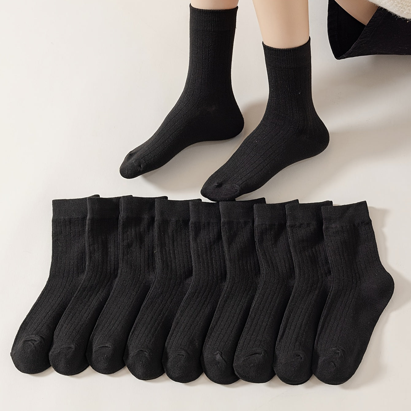 10 Pairs Comfy & Breathable Women's Solid Socks All-match Stockings