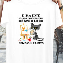 Cat Graphic Short Sleeved T-shirt Crew Neck Sports Casual Top
