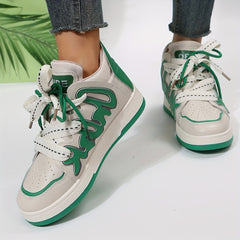 Women's Platform Skate Shoes Round Toe Lace Up Mid Top Sneakers