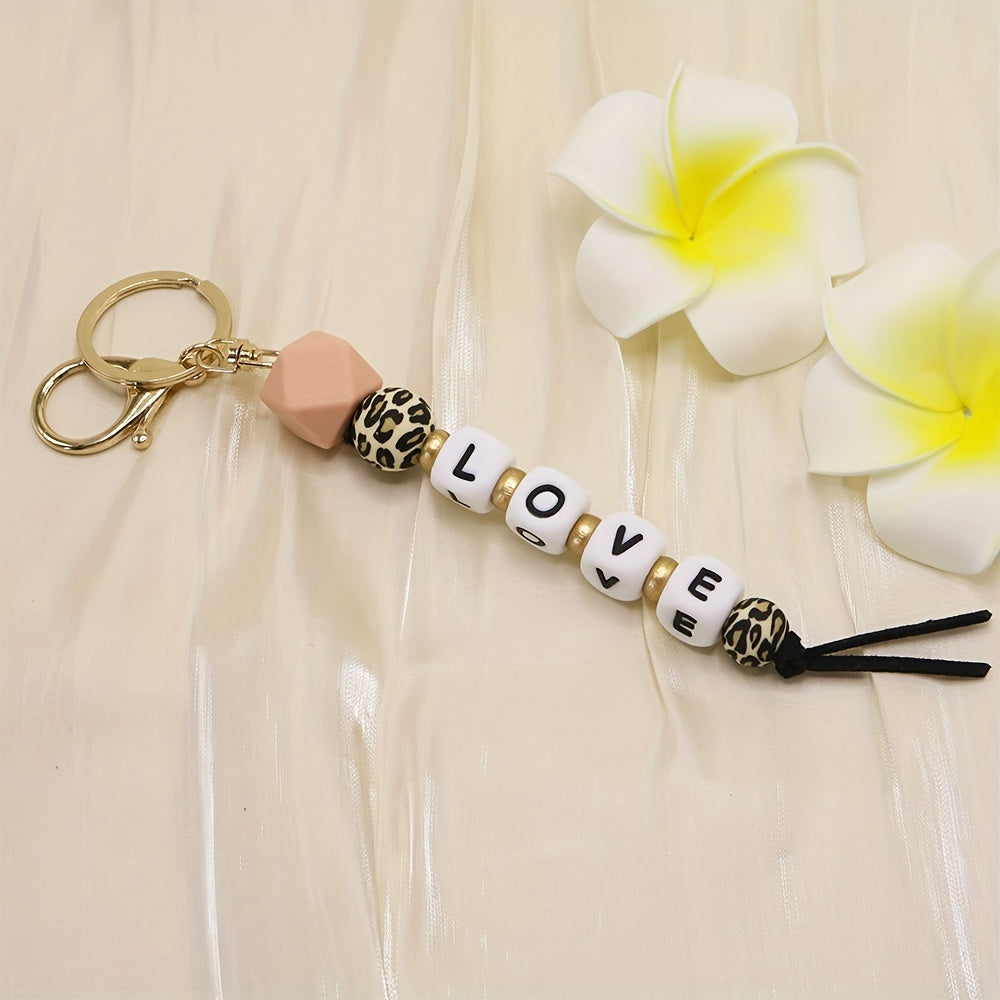 Leopard Prints Beaded Keychain Pendant Silicone Beads Key Ring Bag Accessories