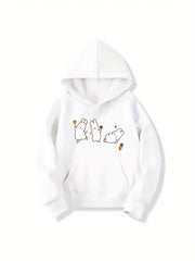 Girls Baby Rabbits Print Hooded Sweatshirt Top