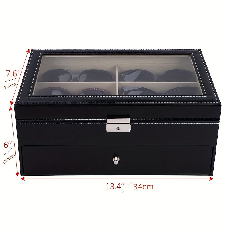 12 Slots Sunglasses Organizer Eyewear Display Case with Glass Lid