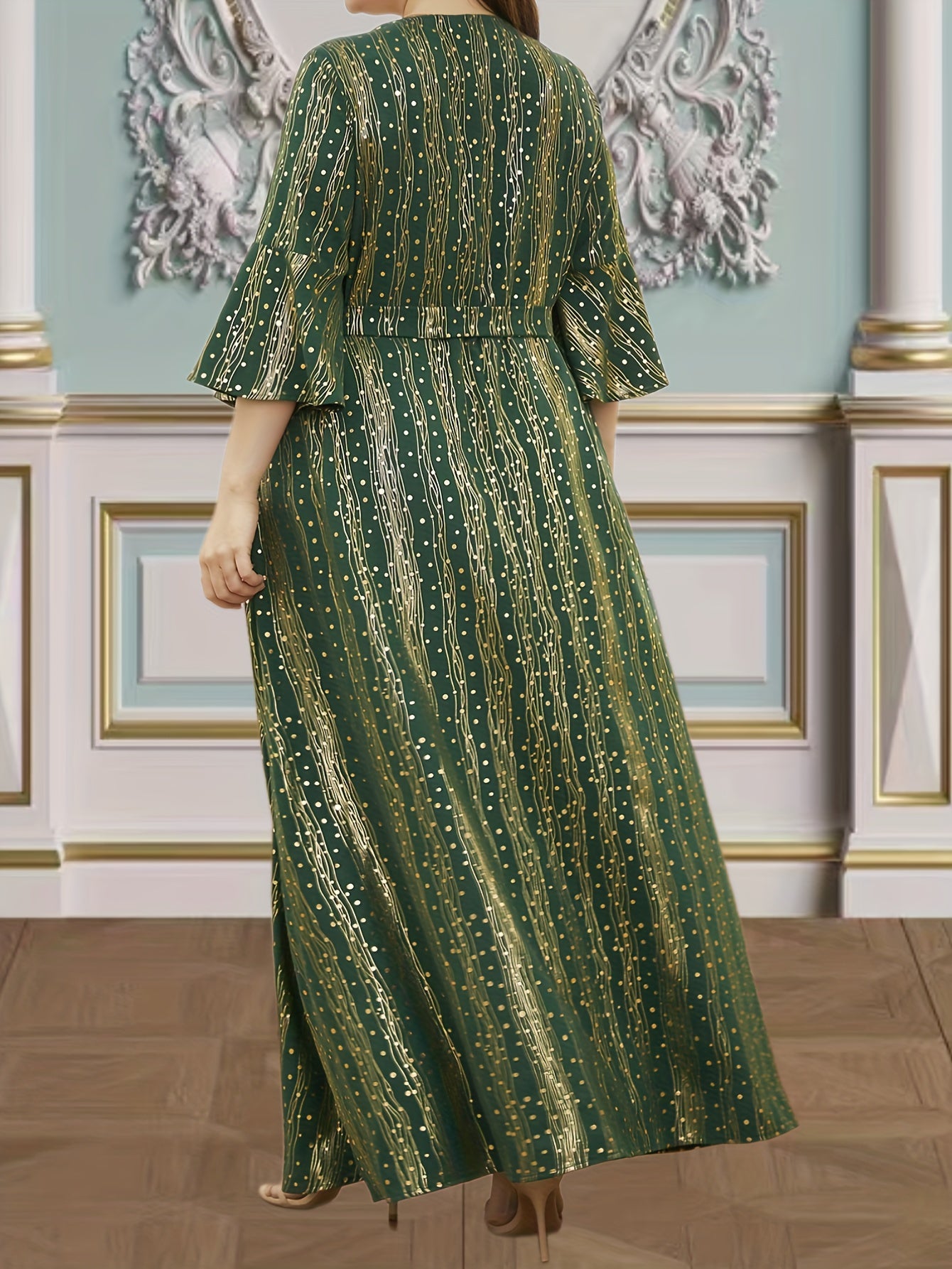 Kaftan Dress Women's Plus Dot & Stripe Print Lace Panel Maxi Kaftan