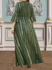 Kaftan Dress Women's Plus Dot & Stripe Print Lace Panel Maxi Kaftan