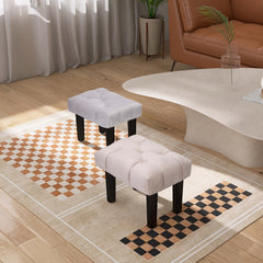 Velvet Small Footstool Ottoman with Wood Legs