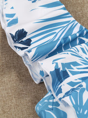 Ruffle Leaf Print One Piece Swimsuit High Cut Bathing Suit