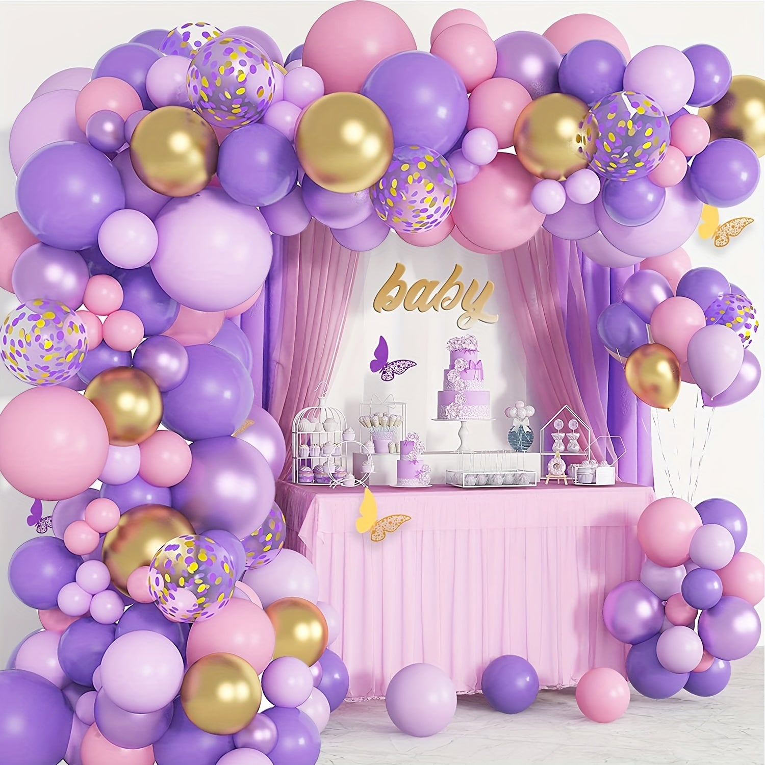 115pcs Butterfly Balloon Garland Arch Kit Pink Purple for Girl Baby Shower