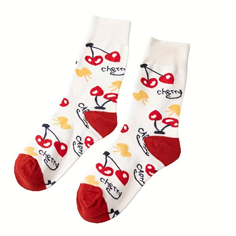 Cherry Print Socks Mid Tube Women's Stockings