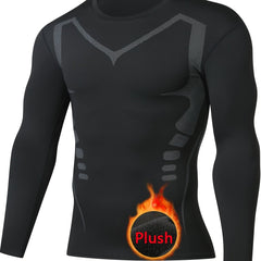 Men's Warm Compression T-shirt Long Sleeve High Stretch Crew Neck Top