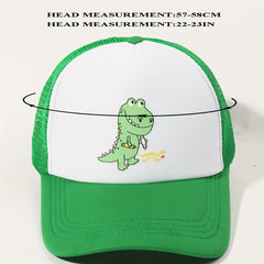 Green Dinosaur Trucker Hat Block Baseball Cap Adjustable Mesh Sunshade Dad Hat