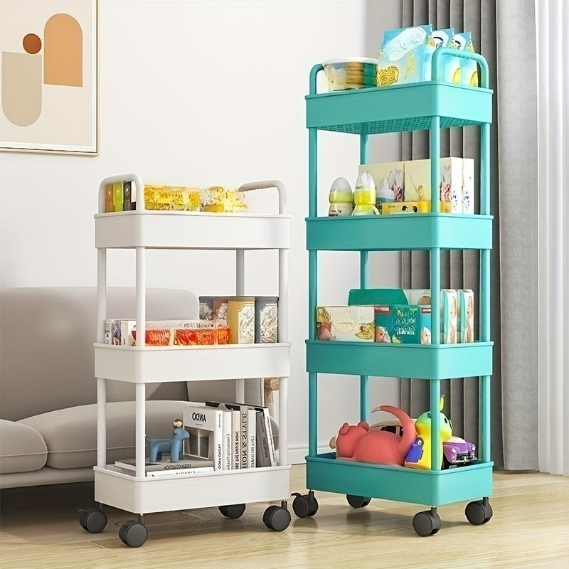 4 Tier Utility Cart Rolling Wheels Handles Kitchen Living Room Organizer